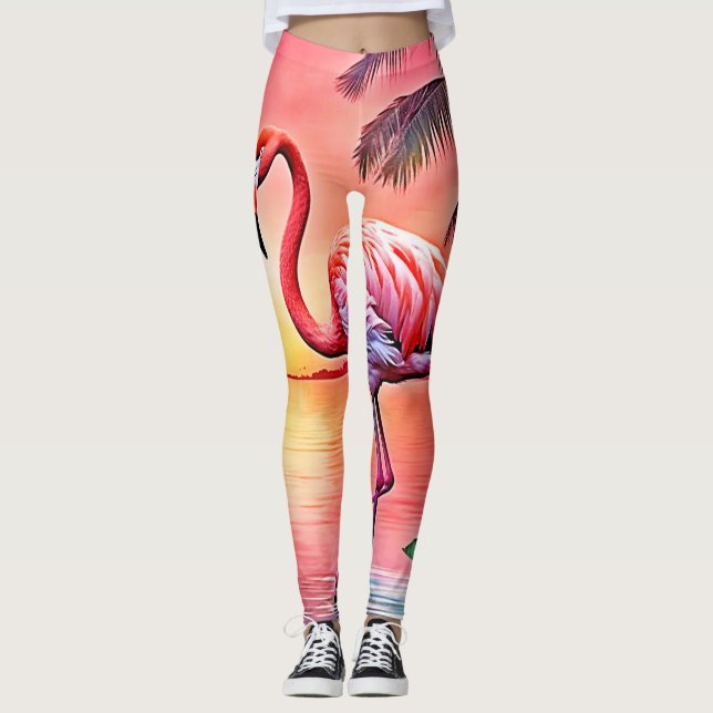 Pink Flamingo Scene Design Leggings (Front)