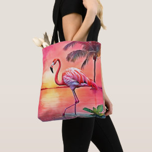 Pink Flamingo Scene Design Tote Bag