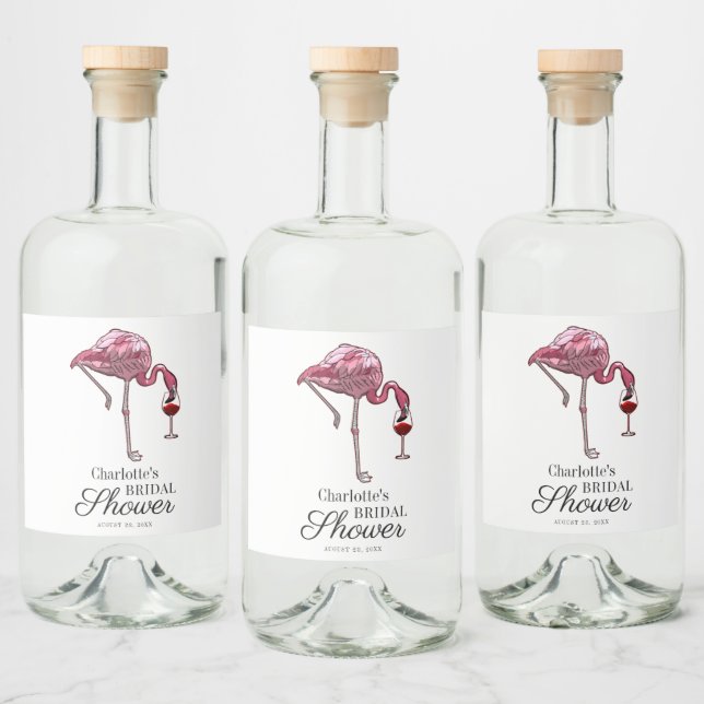 Pink Flamingo Script Bridal Shower Custom Summer Liquor Bottle Label (Bottles)