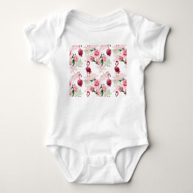 Pink Flamingo: Seamless Pattern Elegance Baby Bodysuit (Front)