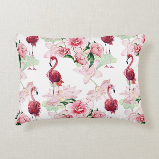 Pink Flamingo: Seamless Pattern Elegance Decorative Cushion (Front)
