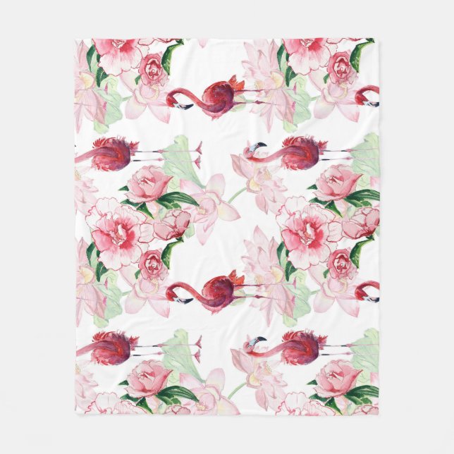 Pink Flamingo: Seamless Pattern Elegance Fleece Blanket (Front)