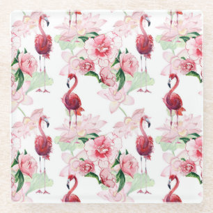 Pink Flamingo: Seamless Pattern Elegance Glass Coaster