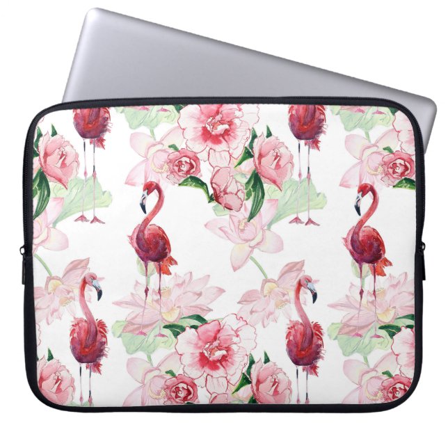 Pink Flamingo: Seamless Pattern Elegance Laptop Sleeve (Front)