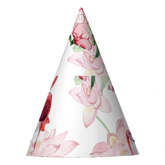 Pink Flamingo: Seamless Pattern Elegance Party Hat (Front)