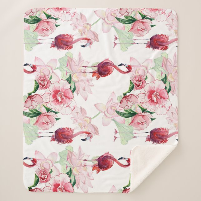 Pink Flamingo: Seamless Pattern Elegance Sherpa Blanket (Front)