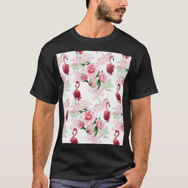 Pink Flamingo: Seamless Pattern Elegance T-Shirt (Front)