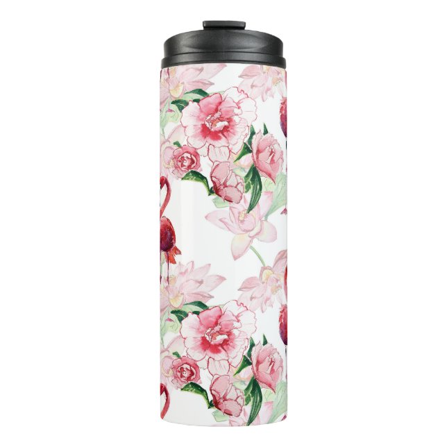 Pink Flamingo: Seamless Pattern Elegance Thermal Tumbler (Front)