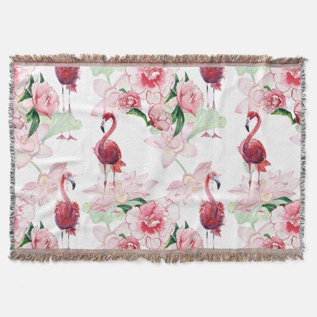Pink Flamingo: Seamless Pattern Elegance Throw Blanket (Front)