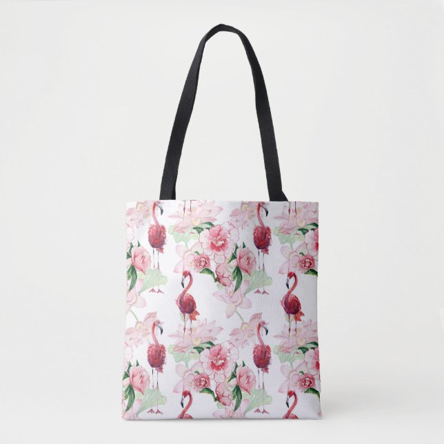 Pink Flamingo: Seamless Pattern Elegance Tote Bag (Front)