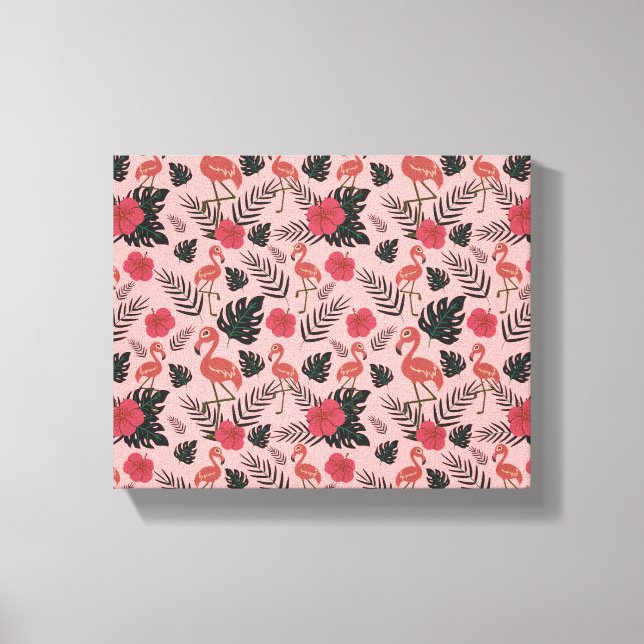 Pink flamingo seamless pattern flowers and leaves canvas print (Front)