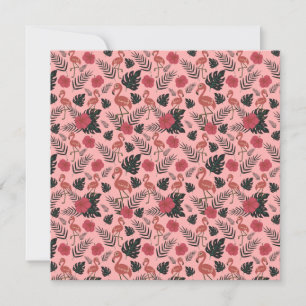 Pink flamingo seamless pattern flowers and leaves card