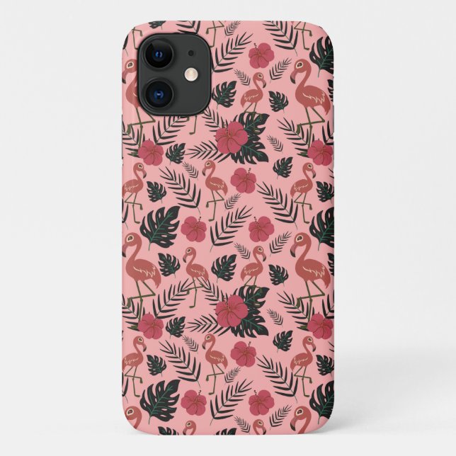 Pink flamingo seamless pattern flowers and leaves Case-Mate iPhone case (Back)