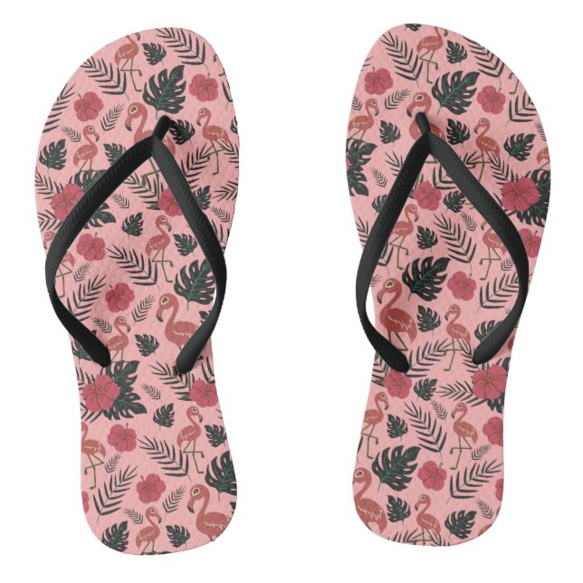 Pink flamingo seamless pattern flowers and leaves jandals (Footbed)