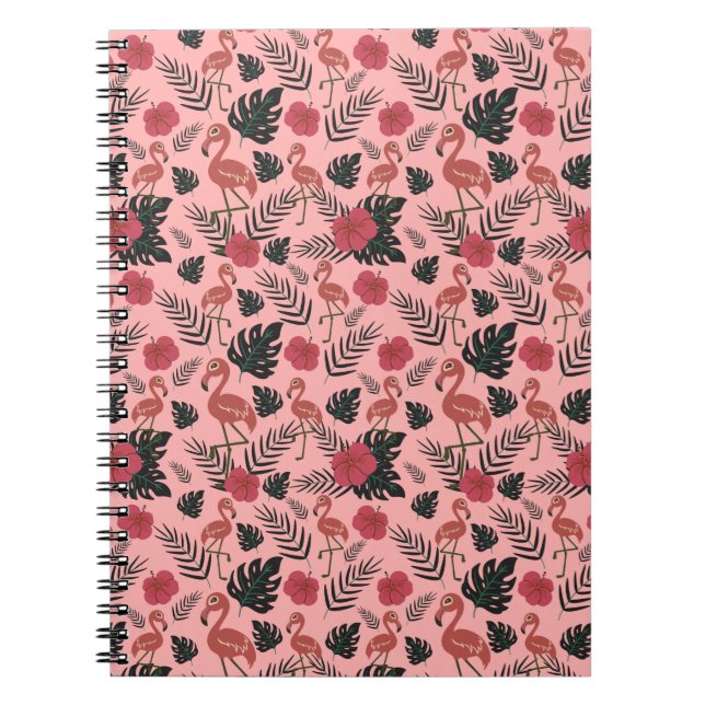 Pink flamingo seamless pattern flowers and leaves notebook (Front)