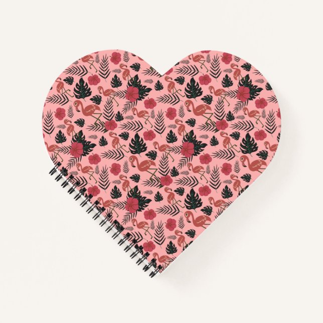 Pink flamingo seamless pattern flowers and leaves notebook (Front)