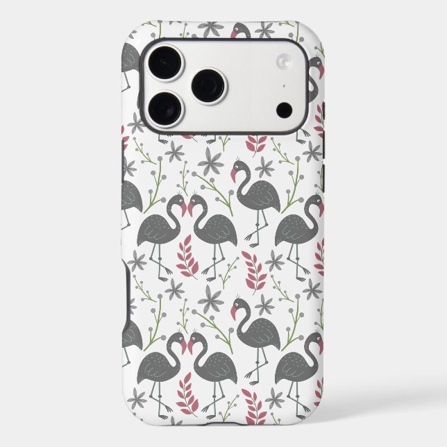 Pink flamingo seamless pattern flowers, leaves (Back)