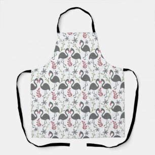 Pink flamingo seamless pattern flowers, leaves apron