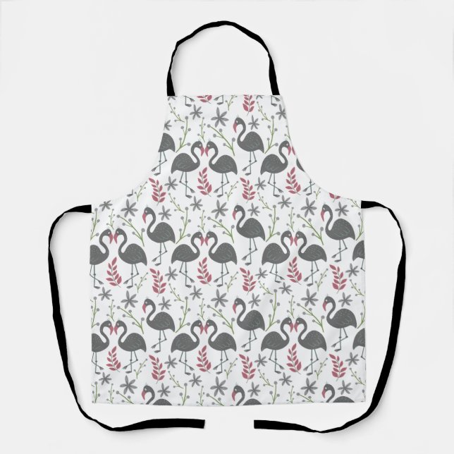 Pink flamingo seamless pattern flowers, leaves apron (Front)