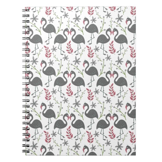 Pink flamingo seamless pattern flowers, leaves notebook (Front)