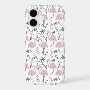 Pink flamingo seamless pattern on white background