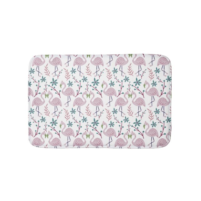 Pink flamingo seamless pattern on white background bath mat (Front)