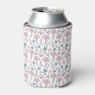 Pink flamingo seamless pattern on white background can cooler