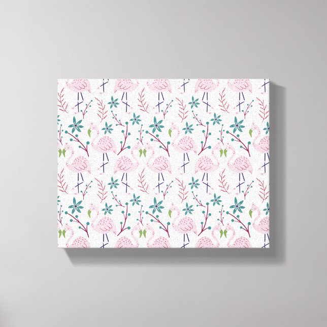 Pink flamingo seamless pattern on white background canvas print (Front)