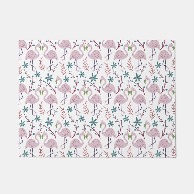 Pink flamingo seamless pattern on white background doormat (Front)