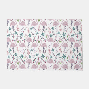 Pink flamingo seamless pattern on white background doormat