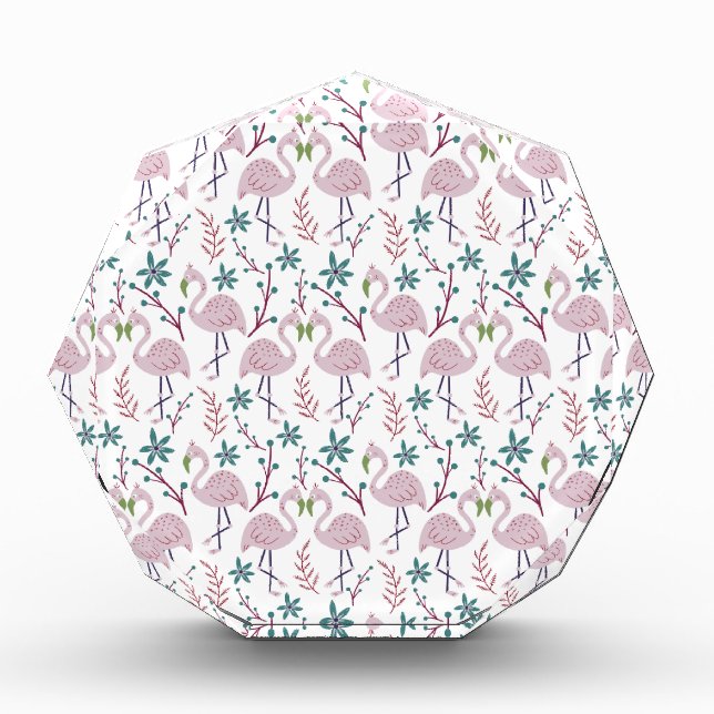 Pink flamingo seamless pattern on white background photo block (Front)