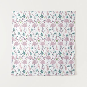 Pink flamingo seamless pattern on white background tapestry
