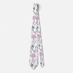 Pink flamingo seamless pattern on white background tie
