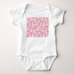 Pink Flamingo Set, Tropical Summer Pattern. Baby Bodysuit