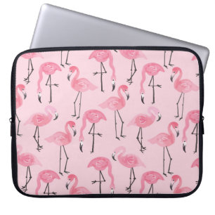 Pink Flamingo Set, Tropical Summer Pattern. Laptop Sleeve