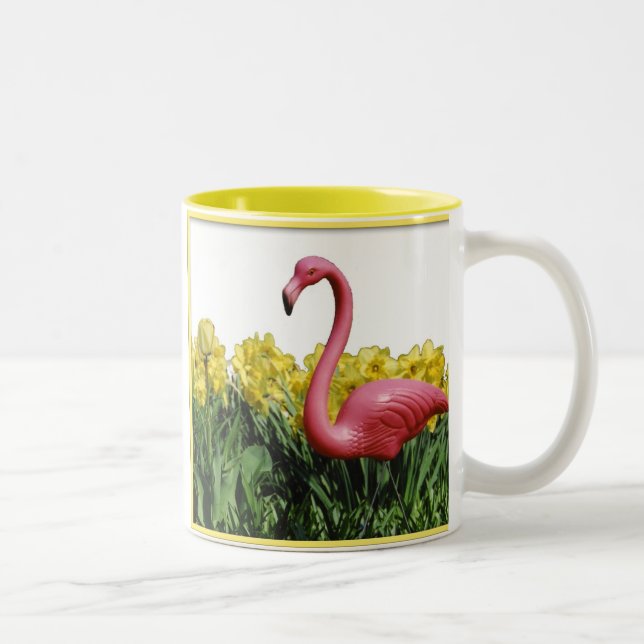 Pink Flamingo, Show me your garden and I shall ... Two-Tone Coffee Mug (Right)