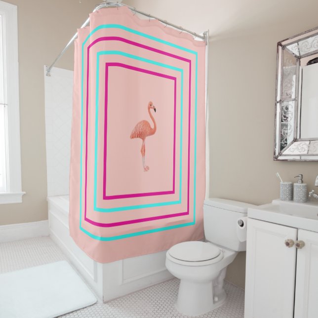 Pink Flamingo Shower Curtain (In Situ)