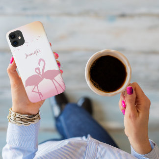 Pink Flamingo Silhouette Personalised Case-Mate iPhone Case