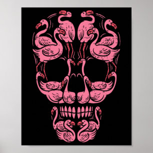 Pink Flamingo Skull Breast Cancer Awareness Hallow Poster