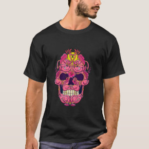 Pink Flamingo Skull Breast Cancer Awareness Month T-Shirt