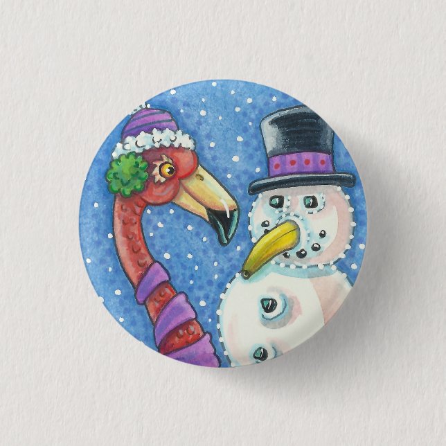 PINK FLAMINGO SNOWMAN CHRISTMAS BUTTON Round (Front)