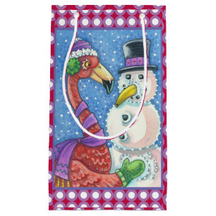PINK FLAMINGO SNOWMAN CHRISTMAS GIFT BAG Small