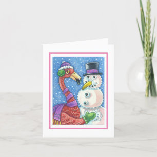 PINK FLAMINGO SNOWMAN HOLIDAY GREETING CARD Blank