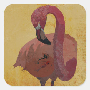 PINK FLAMINGO  SQUARE STICKER