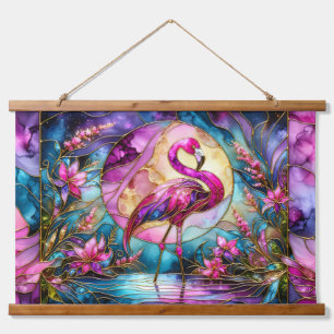 Pink Flamingo Stained Glass Mosaic Hanging Tapestry