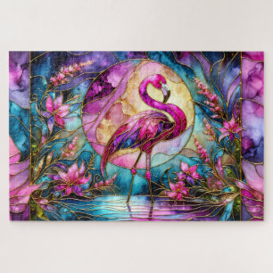 Pink Flamingo Stained Glass Mosaic Jigsaw Puzzle