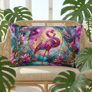 Pink Flamingo Stained Glass Mosaic Lumbar Cushion