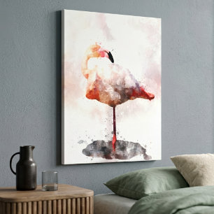Pink Flamingo Standing in Watercolor Art Print