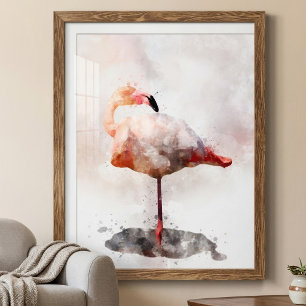 Pink Flamingo Standing in Watercolor Art Print