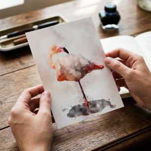 Pink Flamingo Standing in Watercolor Art Print Postcard